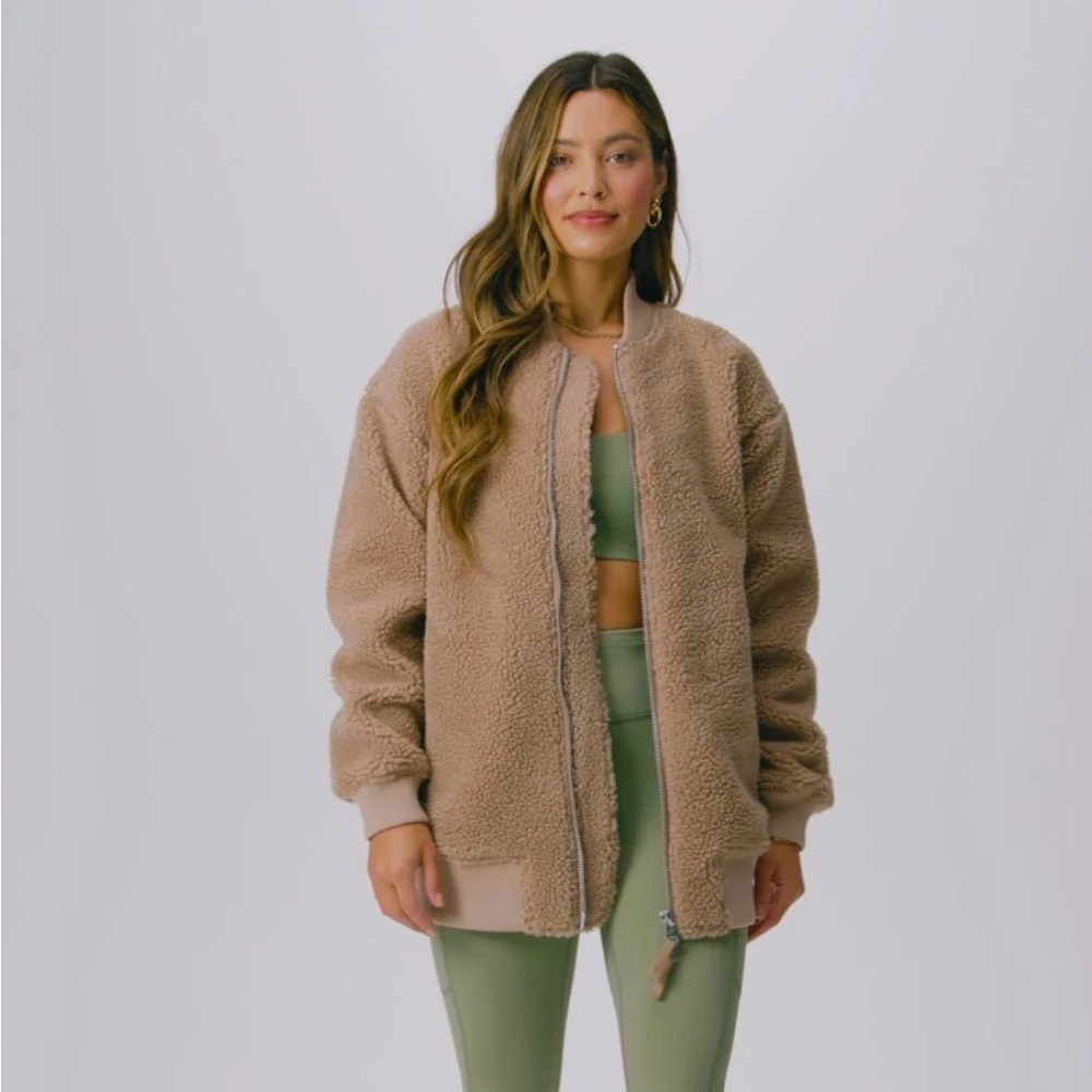Cozy Tan Sherpa Jacket Teddy oversized bomber jacket - Picture 1 of 7